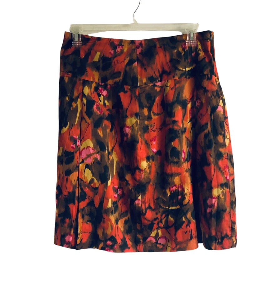 Falda Isda & Co Talla 12 Naranja Marrón Dorado Algodón Forrada Seda Plisada Cremallera Lateral Foto 2 de 4