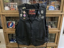 VTG HOT LEATHERS Women s BLACK Leather Biker Vest W Pins And HD PATCHES SZ XL