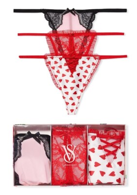3 PAIRS VICTORIAS SECRET DREAM ANGELS V STRING THONG PANTY BOX GIFT SET XS S M L