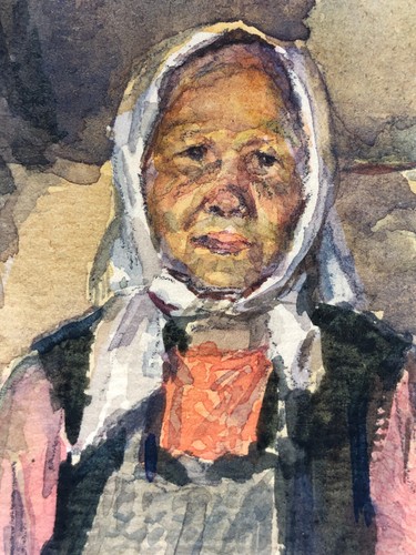 Original Aquarell Malerei Oma Matryona Unikat Signiert Zhurov E.P. Russland 1991 - Bild 14 von 24