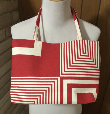 Women s Bag,  Claire Sanchez  Red/White Canvas, Small Flaw On One Red Stripe (m)