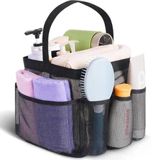 Shower Mesh Caddy Bag for College Dorm w/ 8-Pocket Large Capacity, Black
