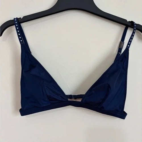 Victoria Secret Navy Blue Satin Unlined Wireless Solid embellished triangle Bra - Picture 11 of 13