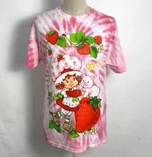 WildBrain Men's T-Shirt Strawberry Shortcake Pink/White Tie Dye Size S NEW