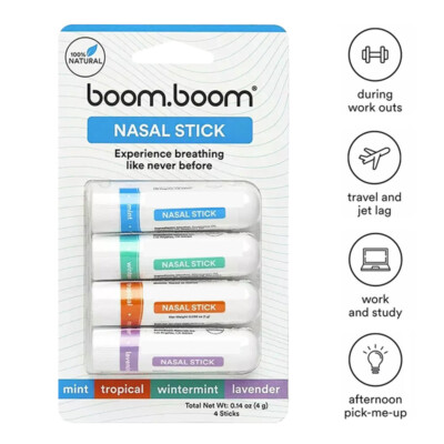 4 Stück Boom* Essential Oil & Menthol Inhaler Aromatherapy Inhaler Nasal Stick