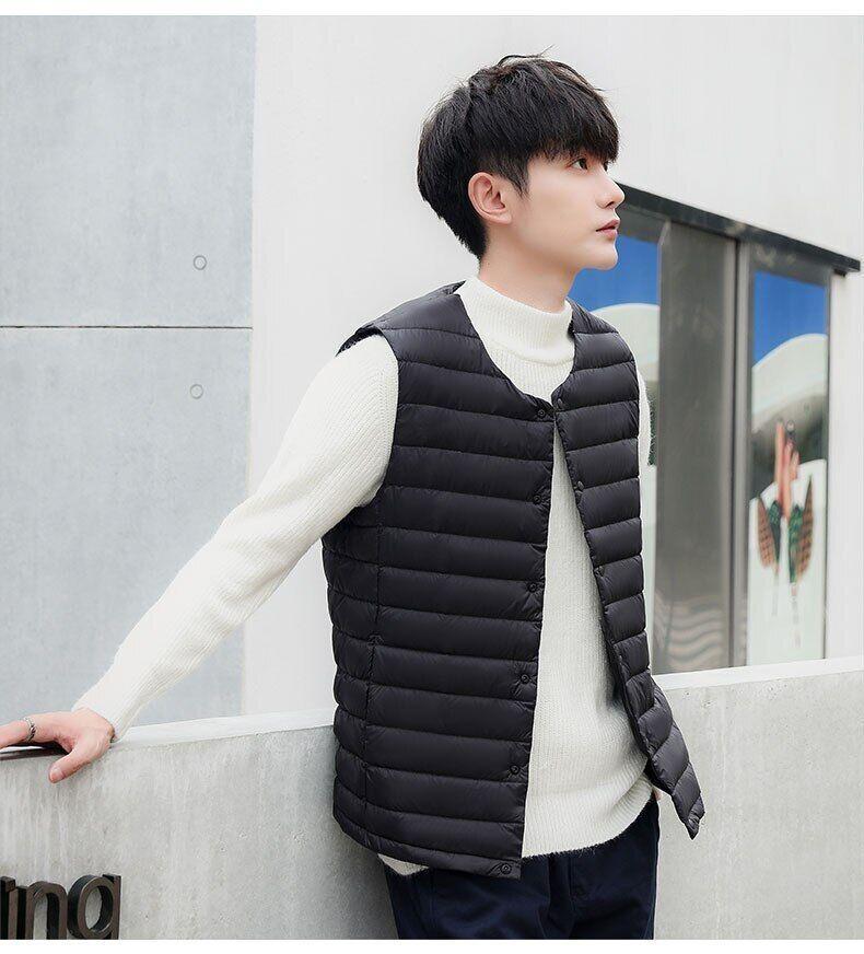 Men Winter V Neck Duck Down Cotton Jacket Sleeveless Vest Inner Wear Waistcoat image 7