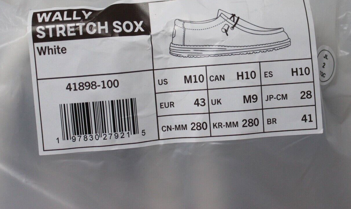 Hey Dude Wally STRETCH Sox White Walking Shoes Men's US 10 Hey Dude Wally STRETCH Sox White Walking Shoes Men's US 10