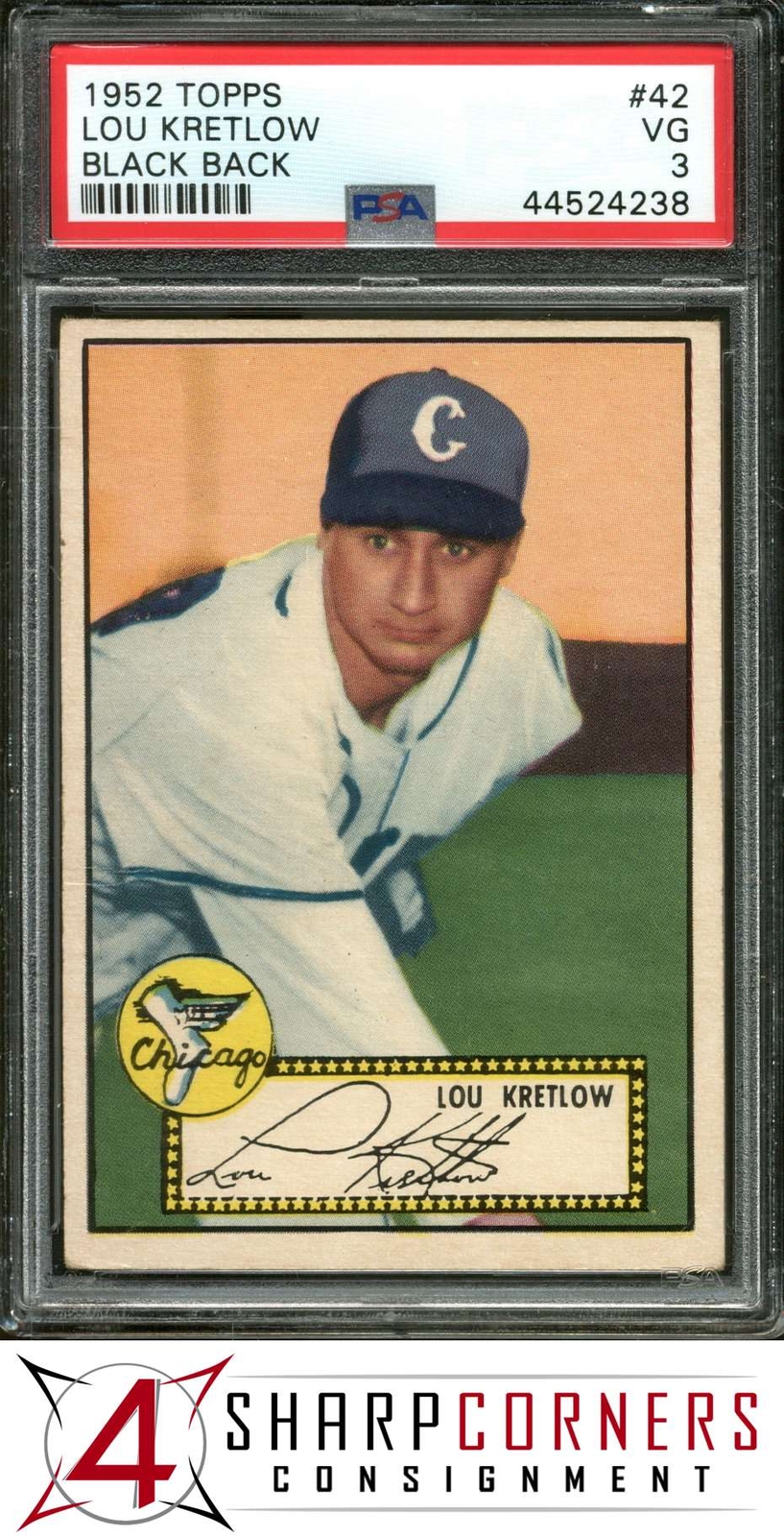 1952 TOPPS #42 LOU KRETLOW RC WHITE SOX BLACK BACK PSA 3