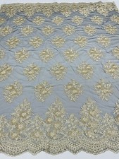 Gold, Black Mesh Lace Fabric - by yard - Corded Flower Embroider With Sequins