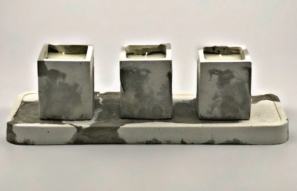 4 Pcs Marble Square Highly Scented Candles And Tray Handmade White Grey Gift Set - Image 2 of 4