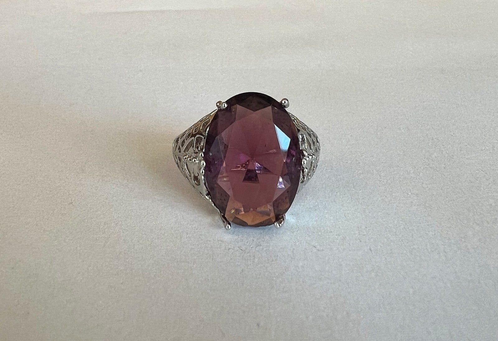 Simulated Amethyst Colored Gem Ring Silver Colore… - image 1