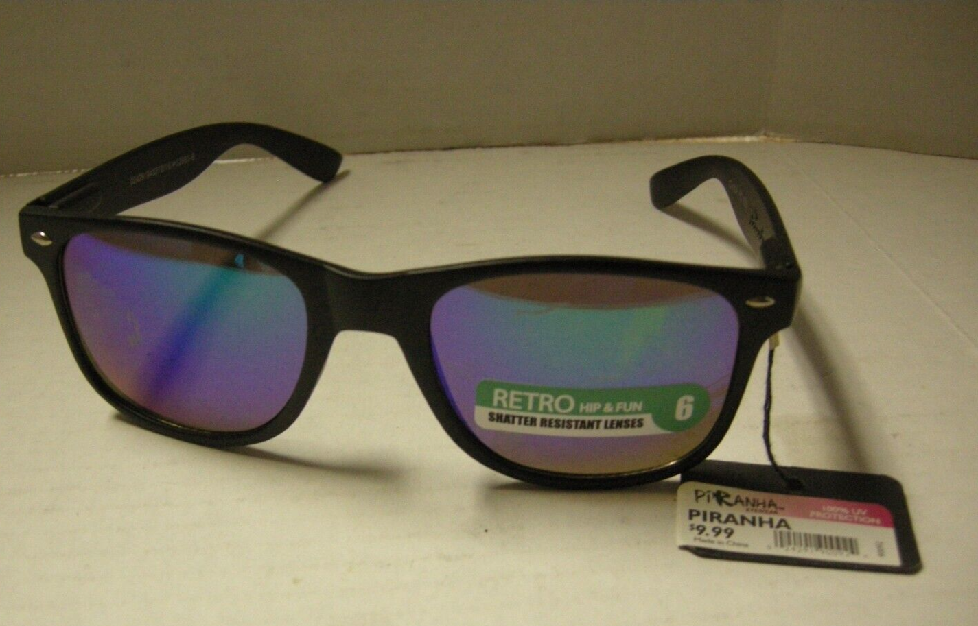 Piranha Blue Lens Sunglasses with Black Frames & Animal Print Temples-image