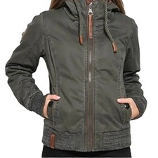 Naketano Brave New World Jacket Bomber Full Zip Hooded 100% Cotton Green Small