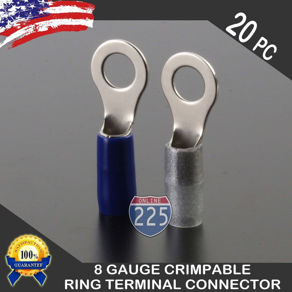 0 Gauge Platinum Ring Terminal 10 Pack 1/0 AWG Wire Crimp Black / Blue Boot 3/8 | UK