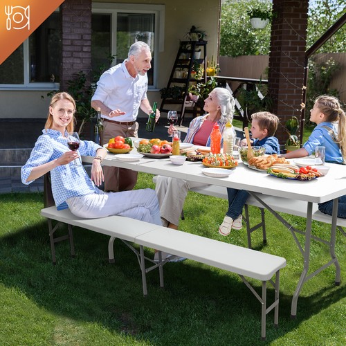 VINGLI 2 Packs 6 Feet Portable Plastic Folding Bench for Garden Soccer,White - Picture 6 of 8