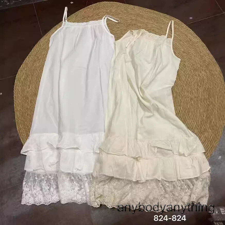 OFF WHITE Abito bambina Lolita vintage spaghetti cotone pizzo spalline basic sling dress estivo
