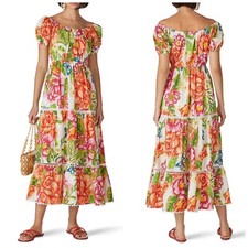 Farm Rio Dress Size Medium Vintage Floral Maxi Puff Sleeve Off Shoulder Floral