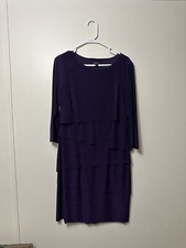 Tahari Dress Womens 12 Arthur S Levine Purple 3/4 Sleeve Layered Stretch 