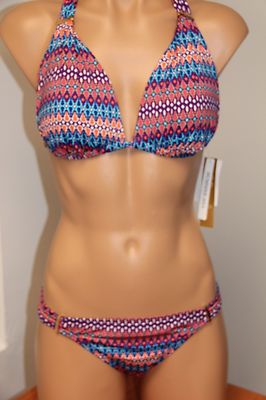 New 2Bamboo Swimsuit Bikini 2pc set Sz S Multi Slide Bra
