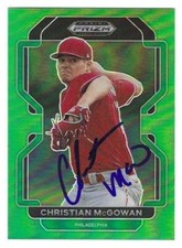 Signed CHRISTIAN MCGOWAN Phila Phillies 2022 Panini Prizm Card #PDP-219 27/75