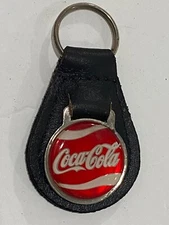 Vntage Coca-Cola Top Grain Black Leather Keychain Key Fob Collectible Car Read