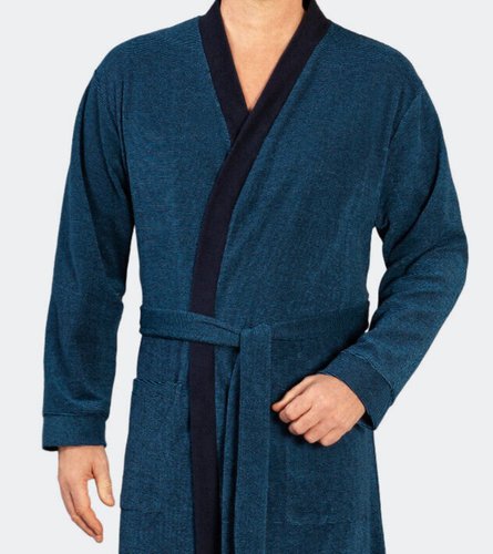 hajo Herren Bademantel Größe 56/XXL blau Frottee Reisebademantel 53668