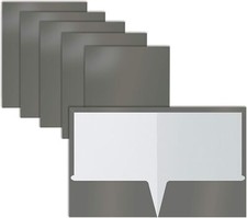 2 Pocket Glossy Laminated Gray Paper Folders, Box of 25, Letter Size,