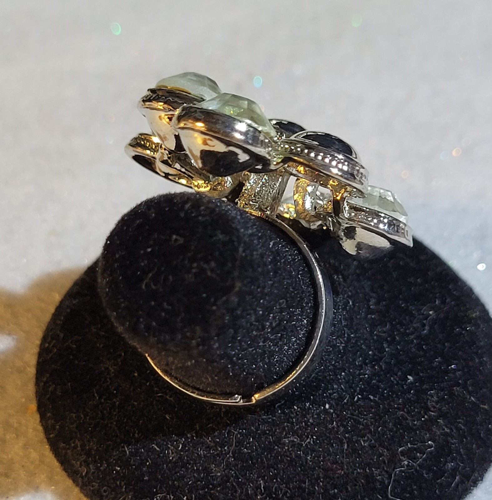 Huge Silver Plated Rhombus Diamante Crystal Cocktail Ring adjustable size