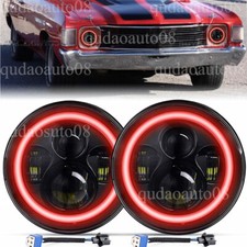 Pair 7inch Round Led Red Halo Headlights Hilo Fit Chevy Chevelle 1971 1972 1973