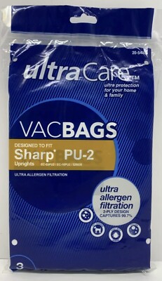 Sharp PU-2  Uprights  VacBags  UltraCare Allergen Filtration 3 pack  20-54325