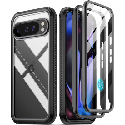 For Google Pixel 9 Pro XL 5G Case Poetic Builtin Screen Rugged Clear Cover Black