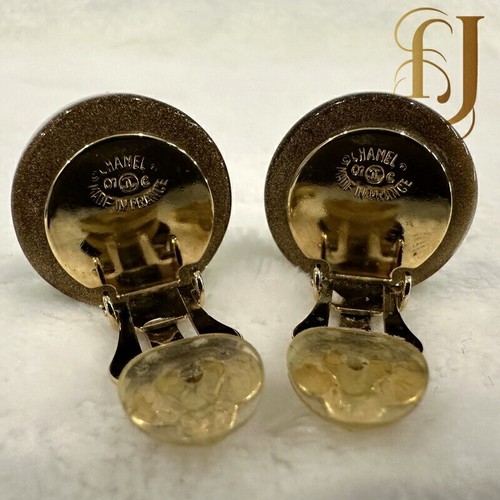 CHANEL Clover Earrings Gold & Green Resin Women's Accesory Rare Limited VINTAGE - Picture 2 of 8