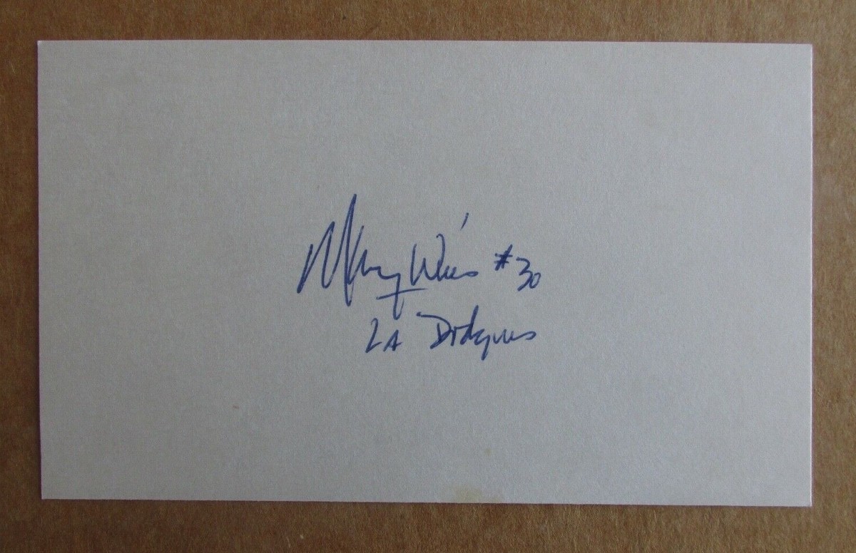 MAURY WILLS SIGNED AUTOGRAPH 3X5 INDEX CARD 3X WORLD SERIES