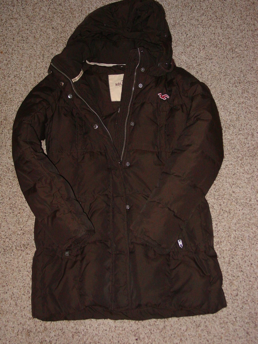 Hollister Juniors Dark Brown Down Filled Puffer Full Zip Jacket