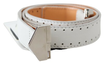 GF FERRE Belt White Leather Hexagon Logo Design Buckle Waist WoMen's s.85 cm/ 3