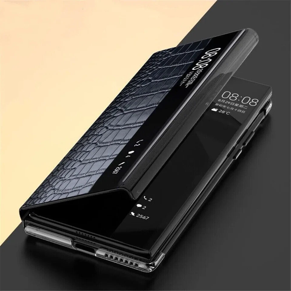 Genuine Leather Flip Case For Huawei Mate XT Crocodile Window View Smart Cover - Image 3 of 4