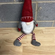 17" Red Sitting Christmas Gnome With Red Hat Gray Body with Dangling Legs