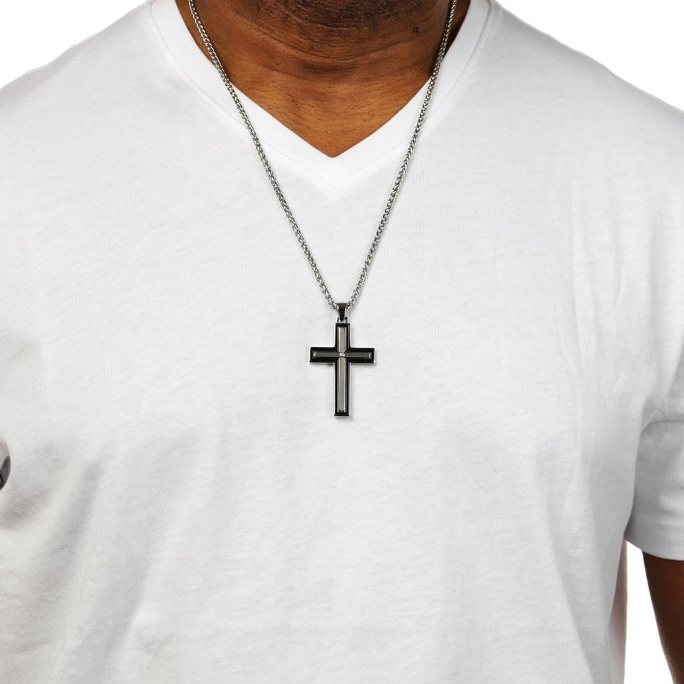 Collar Colgante Cruz Acero Inoxidable 52mm con Circonita Cúbica y Resina - 24" Foto 2 de 4