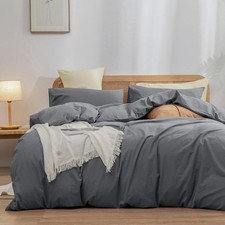 BESTOUCH Duvet Cover Set 100 Washed Cotton King Grey 3 PCs