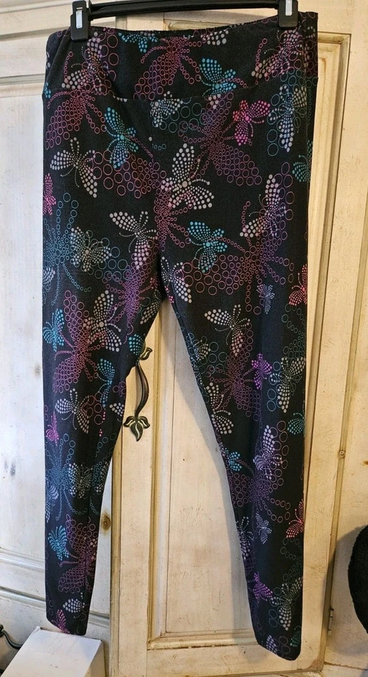 Леггинсы LuLaRoe TC Pink Aqua Blue в горошек с принтом в виде бабочки черные - Изображение 2 из 4