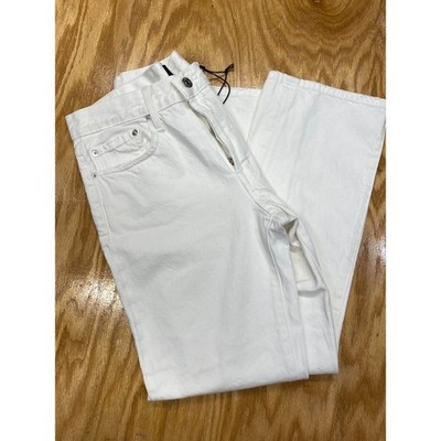 Edwin Straight Jeans Womens 27 White Denim Mid Rise Distressed Button-Fly B55