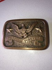 Vintage USA  FREEDOM FOREVER  Bicentennial Belt Buckle Eagle 1776 Brass DIABLO 