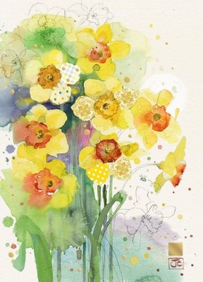 Bug Art ~ Narzissen geprägt & foliert Blanko Grußkarte Geburtstag Ostern