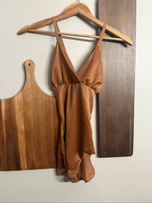 Skims Bronze Wrap V-Neck Sleeveless Barely There Brief with Snap Bodysuit Small
