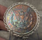 2021 $1 O PRIVY MORGAN SILVER DOLLAR PRISTINE GEM RAINBOW TONER PENDANT — photo 2