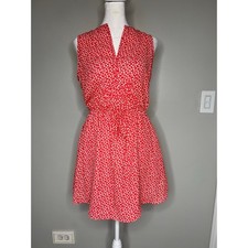 Gap Red Floral Print Sundress Cinched Tie Waist Sleeveless Daisies Women's XS