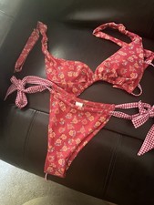 New Small S Dark red flower design bikini set for women New With Tags