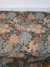 Vtg Whimsical Upholstery Tapestry Fabric Jacquard Forest Woodland Animal Scene