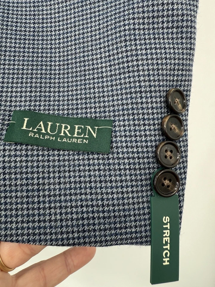 Abrigo Deportivo Ralph Lauren Para Hombres 44S Azul Pata de Gallo Blazer Chaqueta Dos Botones NUEVO Foto 3 de 4