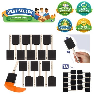 Versatile 2 Inch Foam Brushes with Wooden Handles - 16 Pack for Crafts & More